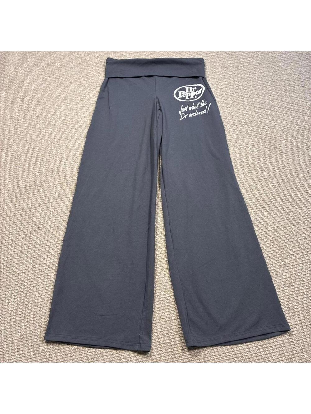 Dr Pepper grey fold over wide leg pants/ leggings size large more like medium
